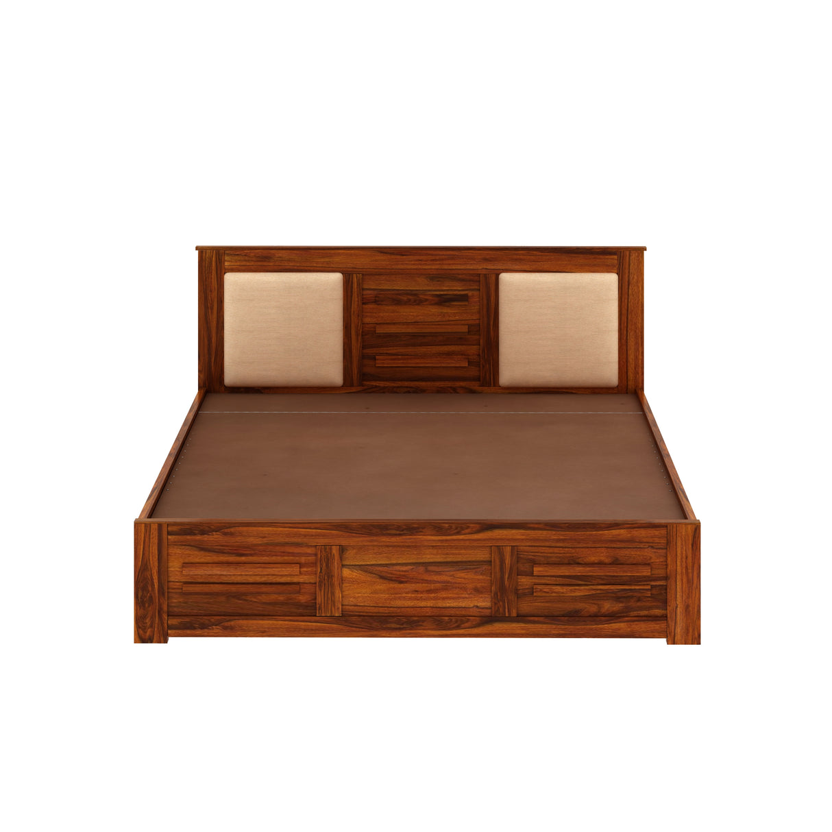 Swiss Solid Sheesham Wood Hydraulic Storage Bed with Upholstered Backrest - 3 years Warranty