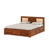 Swiss Solid Sheesham Wood Hydraulic Storage Bed with Upholstered Backrest - 3 years Warranty