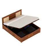 Swiss Solid Sheesham Wood Hydraulic Storage Bed with Upholstered Backrest - 3 years Warranty