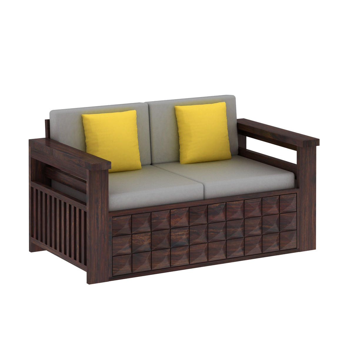 Oslo Solid Sheesham Wood 2 Seater Sofa With Side Pockets - 3 Years Warranty