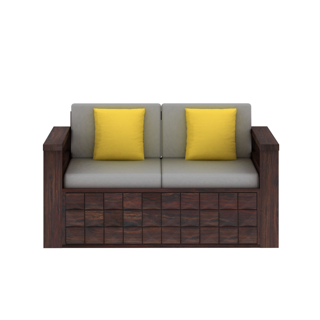 Oslo Solid Sheesham Wood 2 Seater Sofa With Side Pockets - 3 Years Warranty