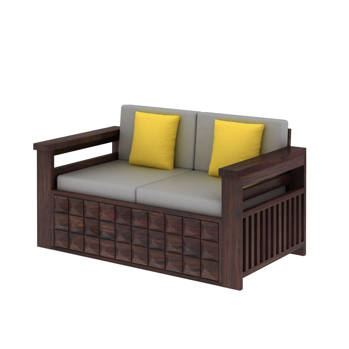 Oslo Solid Sheesham Wood 2 Seater Sofa With Side Pockets - 3 Years Warranty