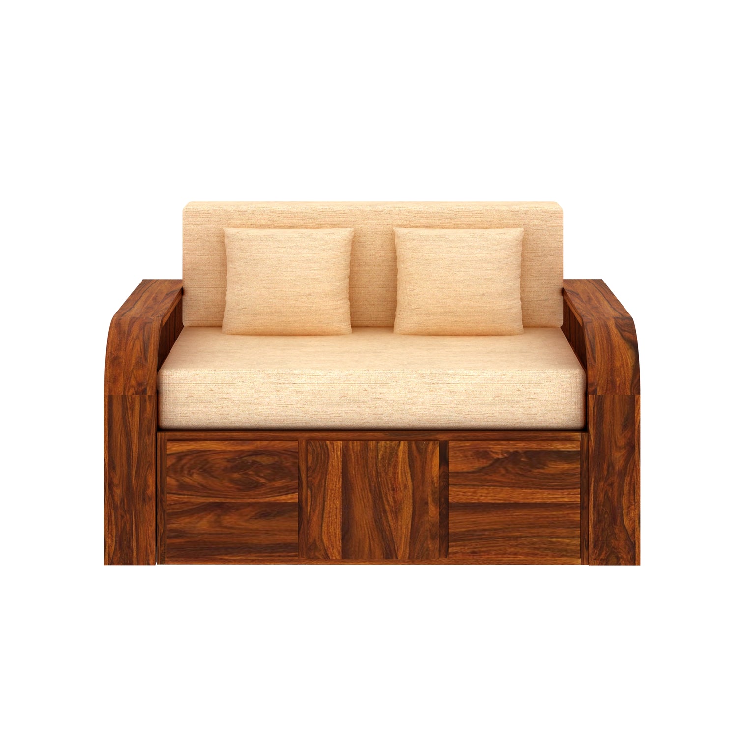 Scott Solid Sheesham Wood 2 Seater Sofa Cum Bed With Headboard and Mini Storage - 3 Years Warranty