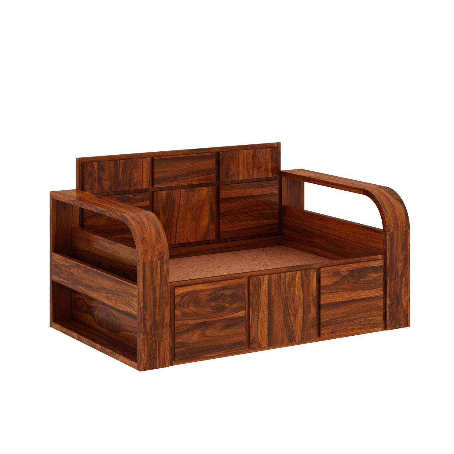 Scott Solid Sheesham Wood 2 Seater Sofa Cum Bed With Headboard and Mini Storage - 3 Years Warranty