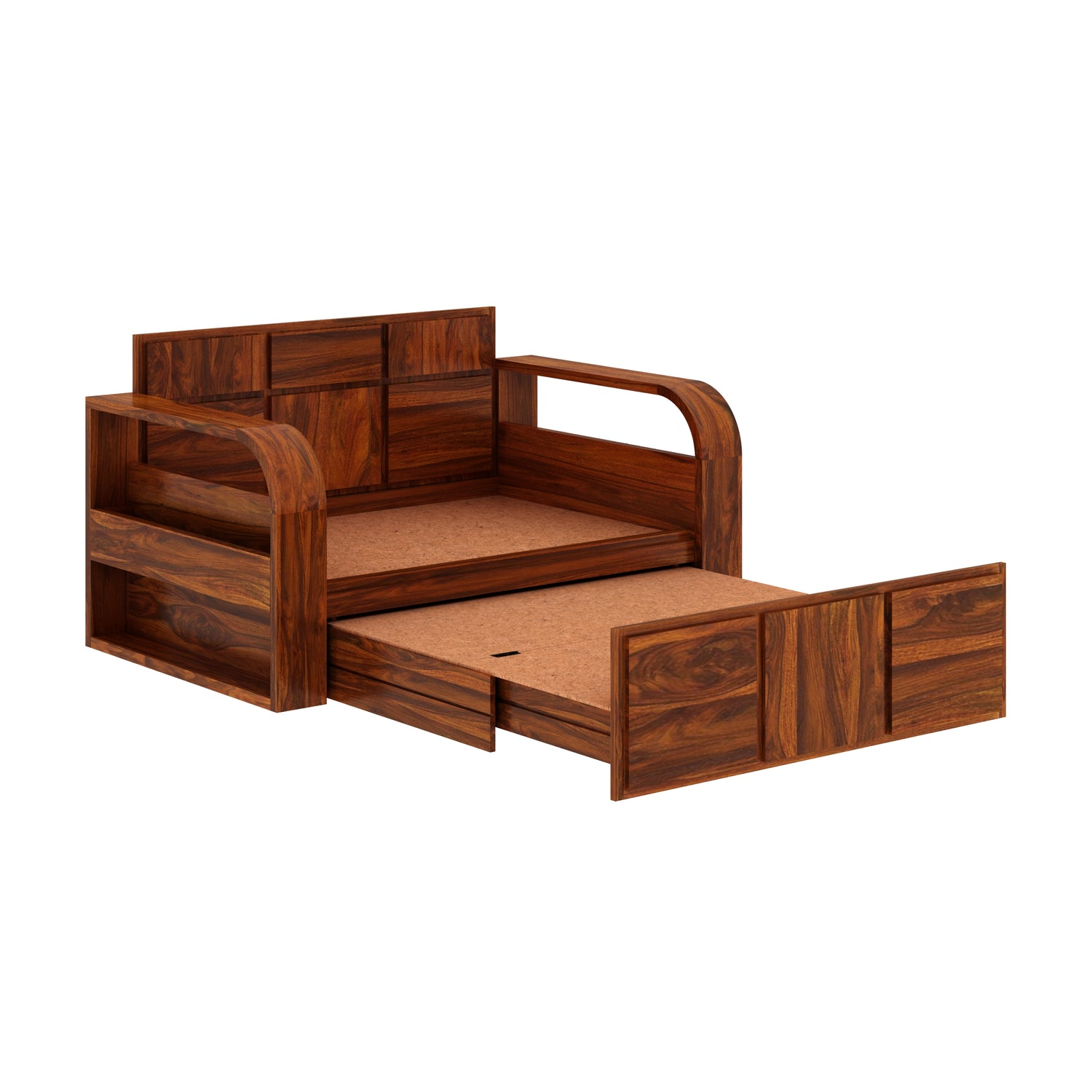 Scott Solid Sheesham Wood 2 Seater Sofa Cum Bed With Headboard and Mini Storage - 3 Years Warranty