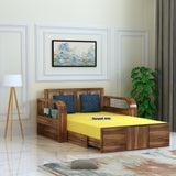 Scott Solid Sheesham Wood 2 Seater Sofa Cum Bed With Mini Storage - 3 Years Warranty