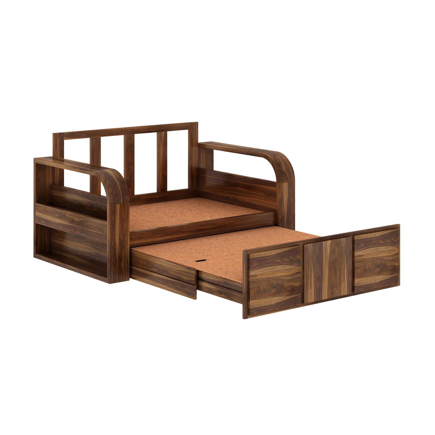 Scott Solid Sheesham Wood 2 Seater Sofa Cum Bed With Mini Storage - 3 Years Warranty