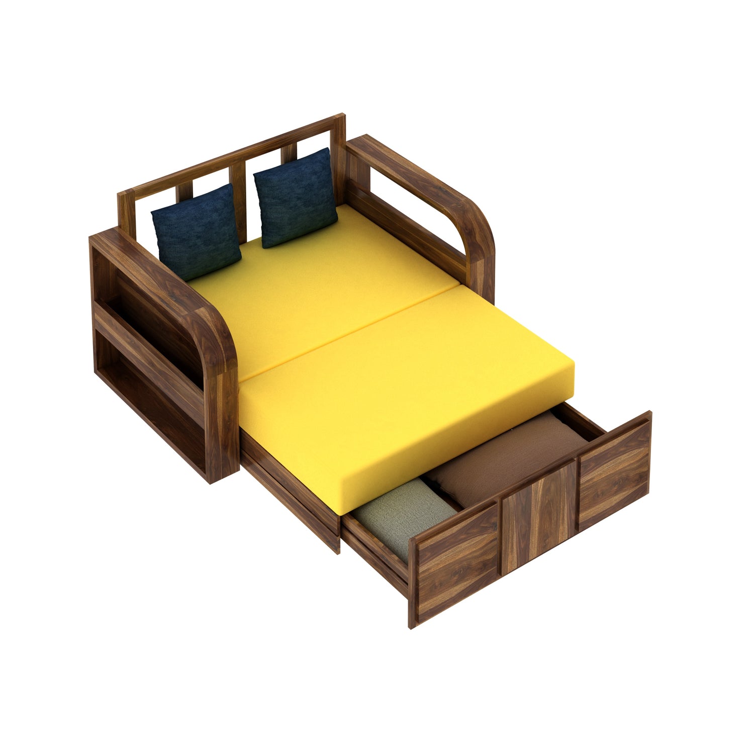 Scott Solid Sheesham Wood 2 Seater Sofa Cum Bed With Mini Storage - 3 Years Warranty