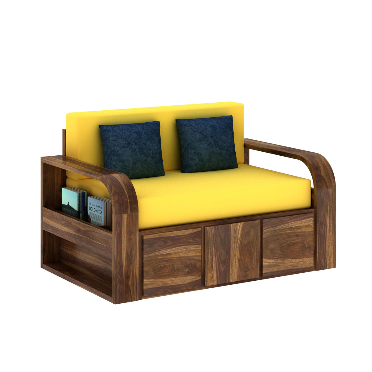 Scott Solid Sheesham Wood 2 Seater Sofa Cum Bed With Mini Storage - 3 Years Warranty