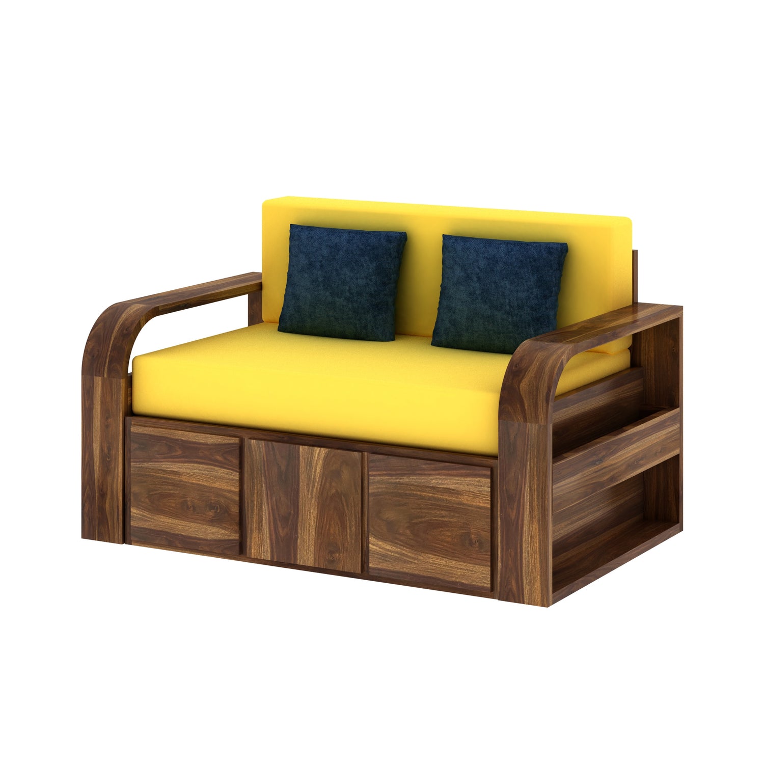 Scott Solid Sheesham Wood 2 Seater Sofa Cum Bed With Mini Storage - 3 Years Warranty