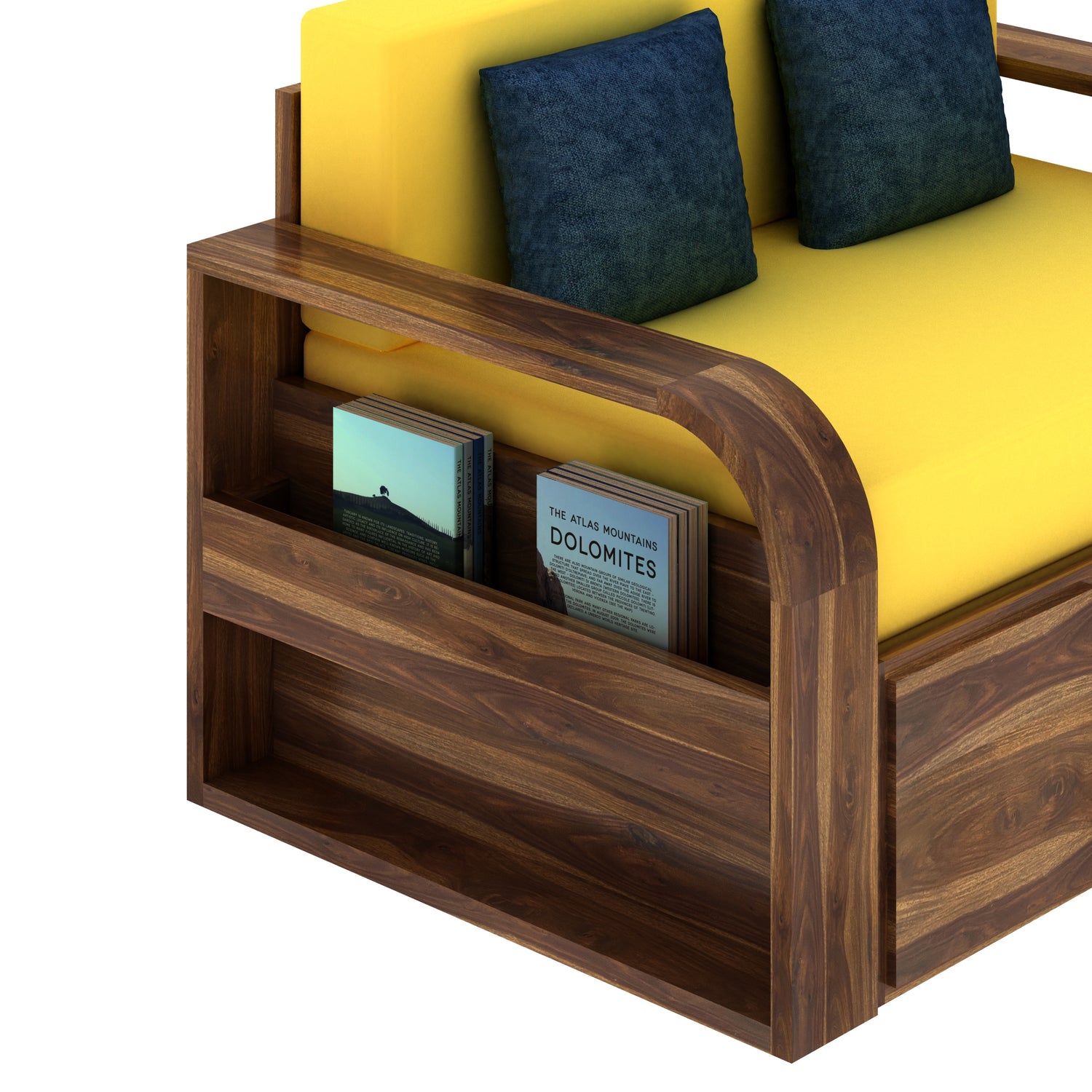 Scott Solid Sheesham Wood 2 Seater Sofa Cum Bed With Mini Storage - 3 Years Warranty