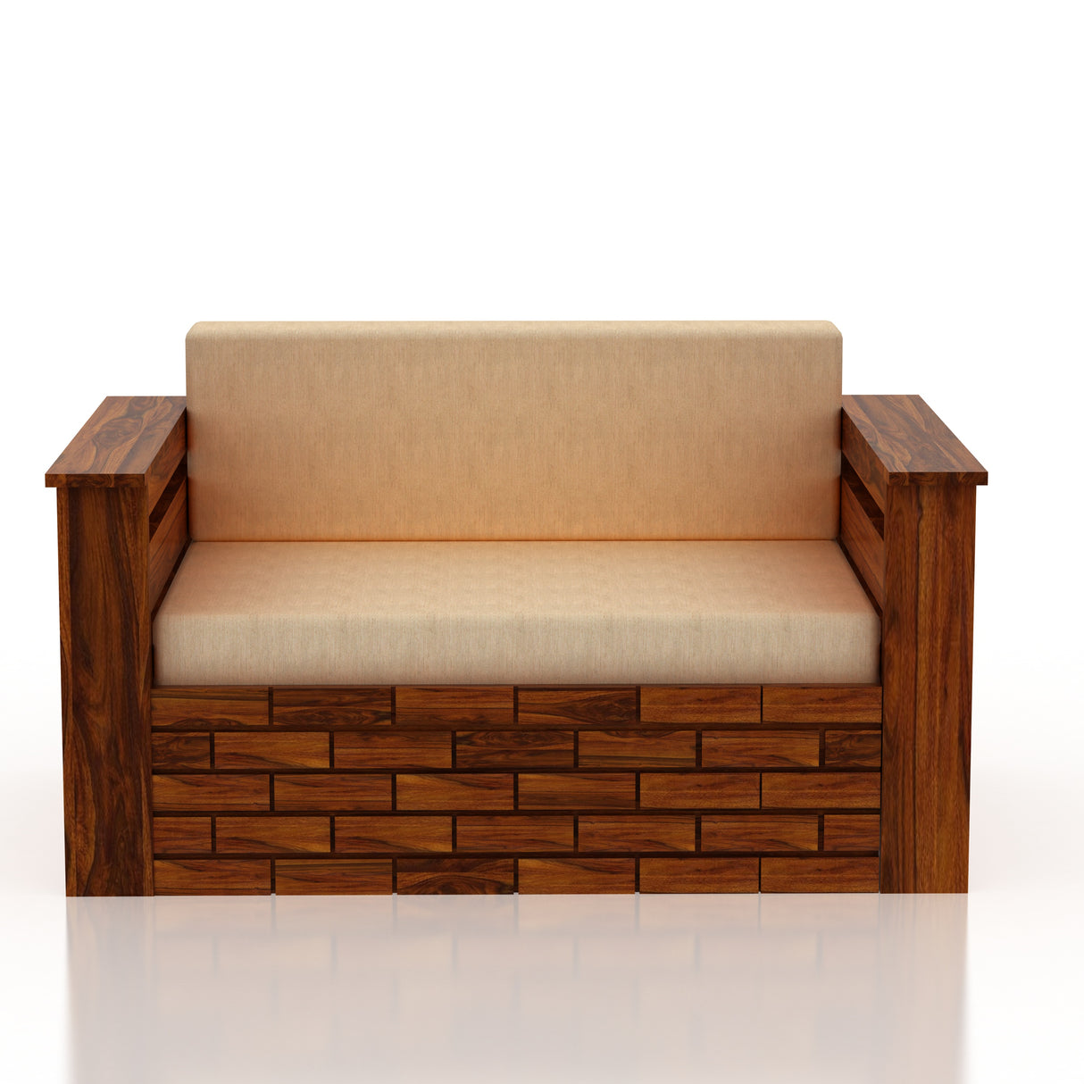Italian Solid Sheesham Wood 2 Seater Sofa Cum Bed With Side Pockets - 3 Years Warranty