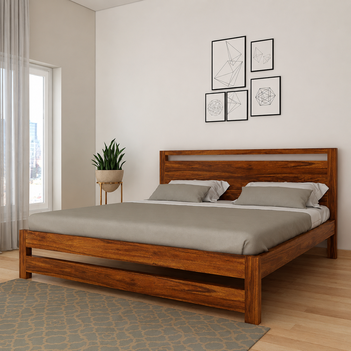 Jaipur Solid Wood Bed Without Storage - 3 Years Warranty