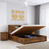 Maharaja Groove Solid Sheesham Wood Bed with Hydraulic Box and Headboard Storage - 3 years Warranty