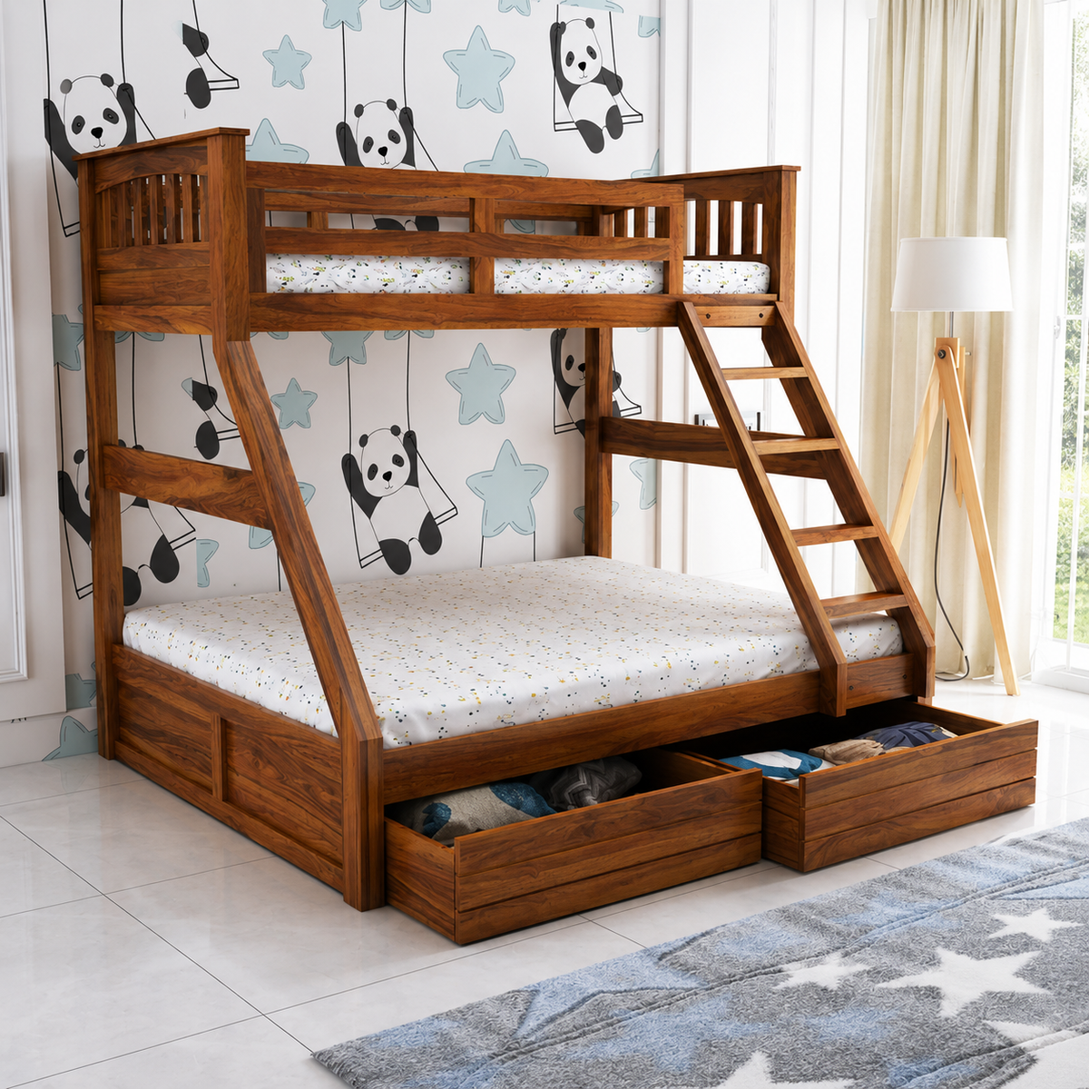 RIO Solid Sheesham Bunk Bed With Drawer Storage - 3 Years Warranty