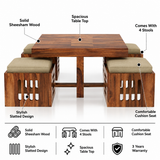 Cairo Solid Sheesham Wood Coffee Table With 4 Stools - 3 Years Warranty