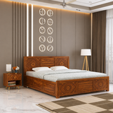 Wave Solid Sheesham Wood Bed with Box Storage - 3 Years Warranty