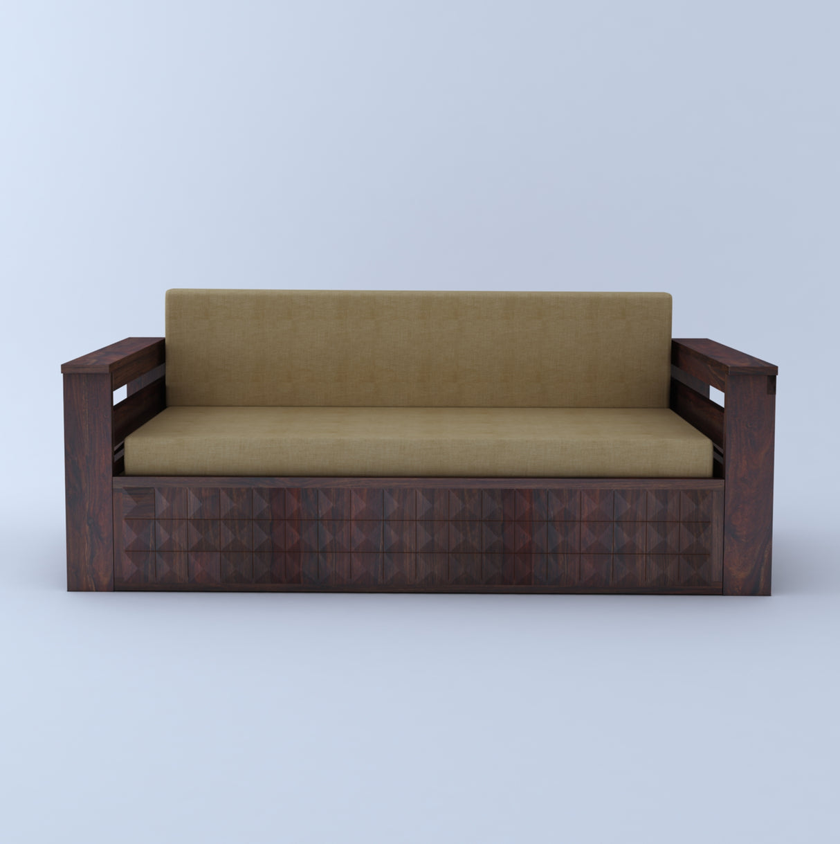 OSLO Solid Sheesham Wood 3 Seater Sofa Cum Bed With Mini Storage and Side Pockets - 3 Years Warranty