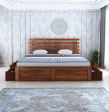 Strap Solid Sheesham Wood Bed With Four Drawer Storage - 3 Years Warranty