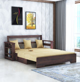 Foster Solid Sheesham Wood 3 Seater Sofa Cum Bed With Side Pockets - 3 Years Warranty