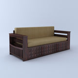 OSLO Solid Sheesham Wood 3 Seater Sofa Cum Bed With Mini Storage and Side Pockets - 3 Years Warranty