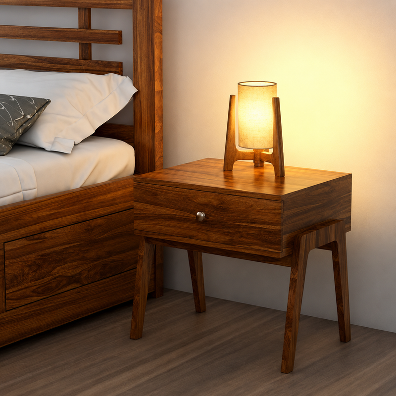 Lyon Solid Sheesham Wood Bedside Table With One Drawer - 3 Years Warranty
