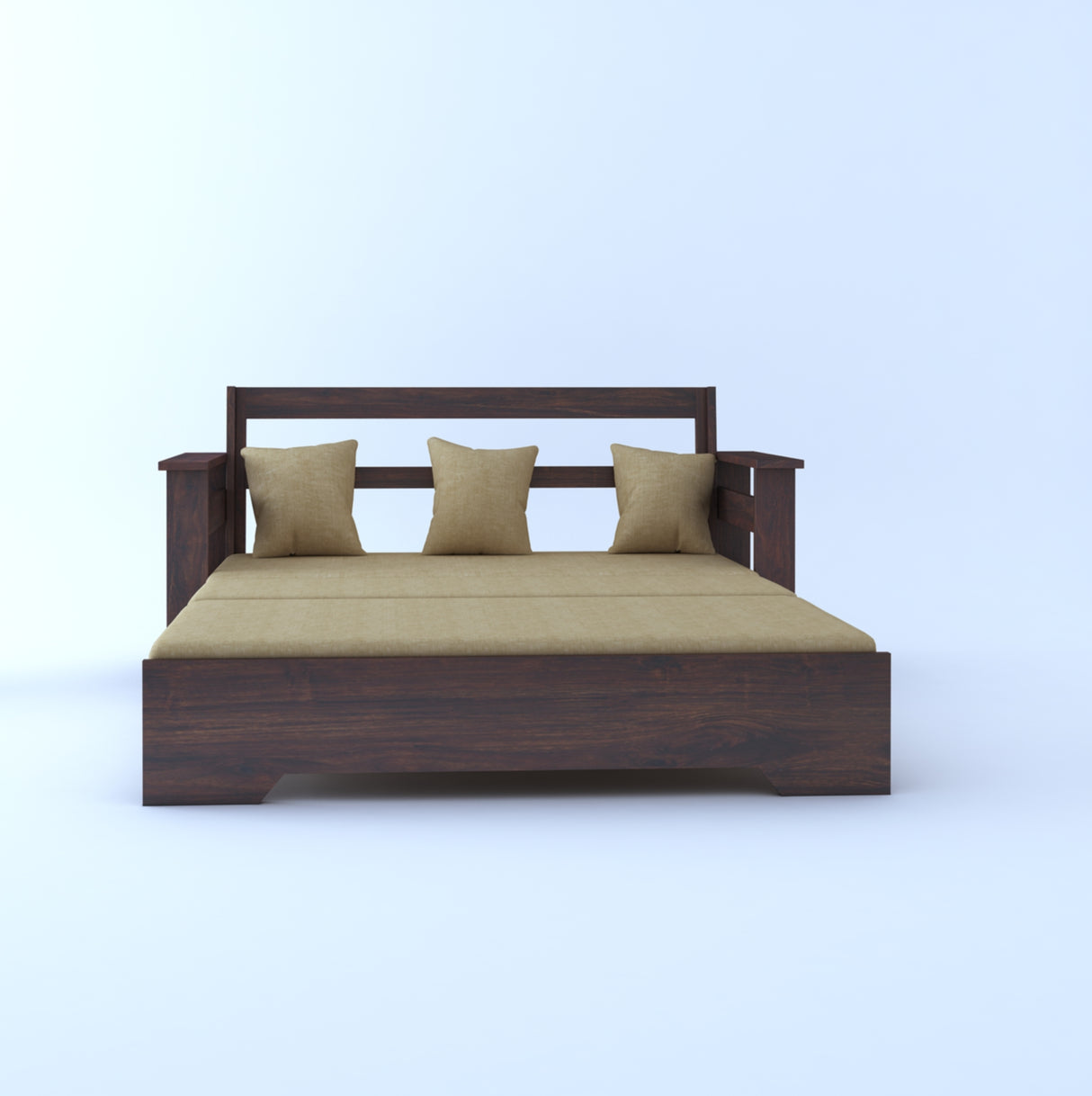 Foster Solid Sheesham Wood 3 Seater Sofa Cum Bed With Side Pockets - 3 Years Warranty