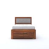 Euro Solid Sheesham Wood Single Trundle Bed With Upholstered Headboard - 3 Years Warranty