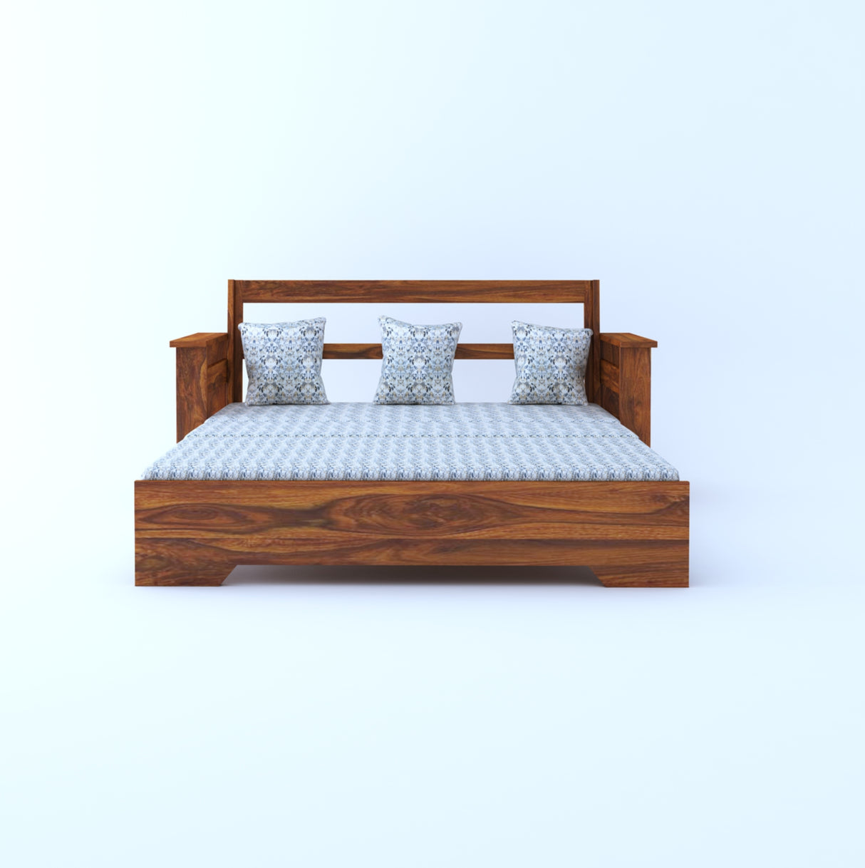 Foster Solid Sheesham Wood 3 Seater Sofa Cum Bed With Side Pockets FLORAL - 3 Years Warranty