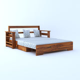 Foster Solid Sheesham Wood 3 Seater Sofa Cum Bed With Side Pockets FLORAL - 3 Years Warranty