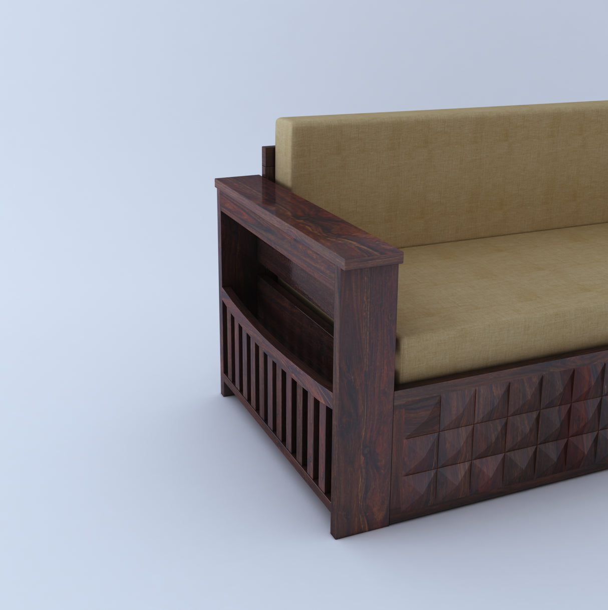OSLO Solid Sheesham Wood 3 Seater Sofa Cum Bed With Mini Storage and Side Pockets - 3 Years Warranty