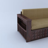 OSLO Solid Sheesham Wood 3 Seater Sofa Cum Bed With Mini Storage and Side Pockets - 3 Years Warranty