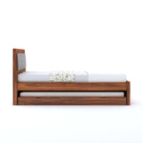 Euro Solid Sheesham Wood Single Trundle Bed With Upholstered Headboard - 3 Years Warranty