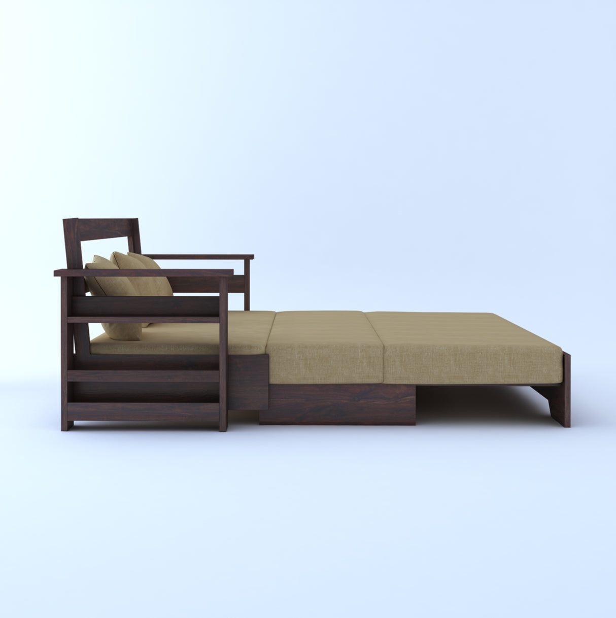 Foster Solid Sheesham Wood 3 Seater Sofa Cum Bed With Side Pockets - 3 Years Warranty