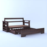Foster Solid Sheesham Wood 3 Seater Sofa Cum Bed With Side Pockets - 3 Years Warranty