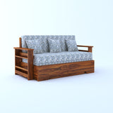 Foster Solid Sheesham Wood 3 Seater Sofa Cum Bed With Side Pockets FLORAL - 3 Years Warranty