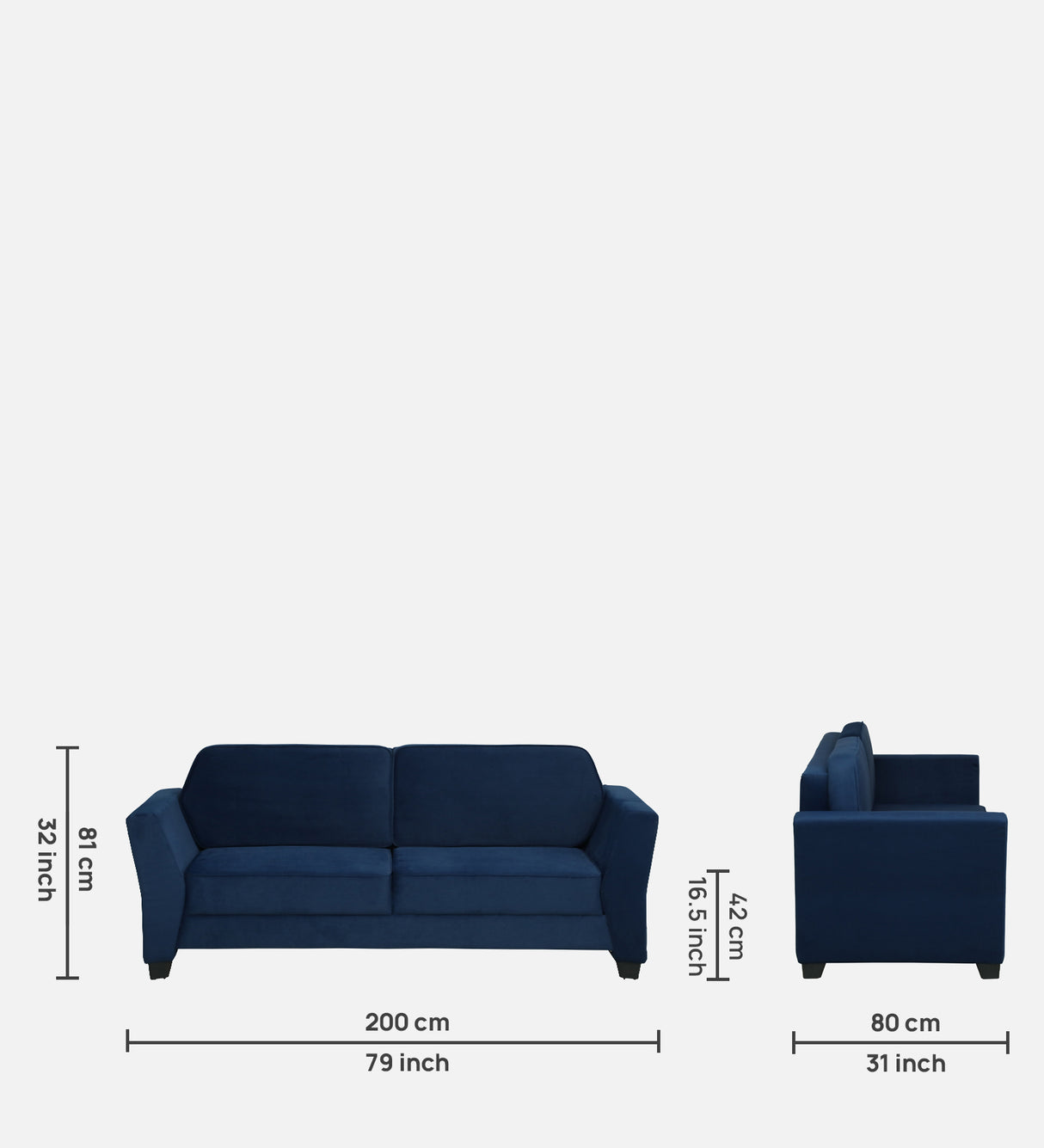 SANTORI Three Seater Upholstered Sofa Velvet - 12 Months Warranty - NAVY BLUE