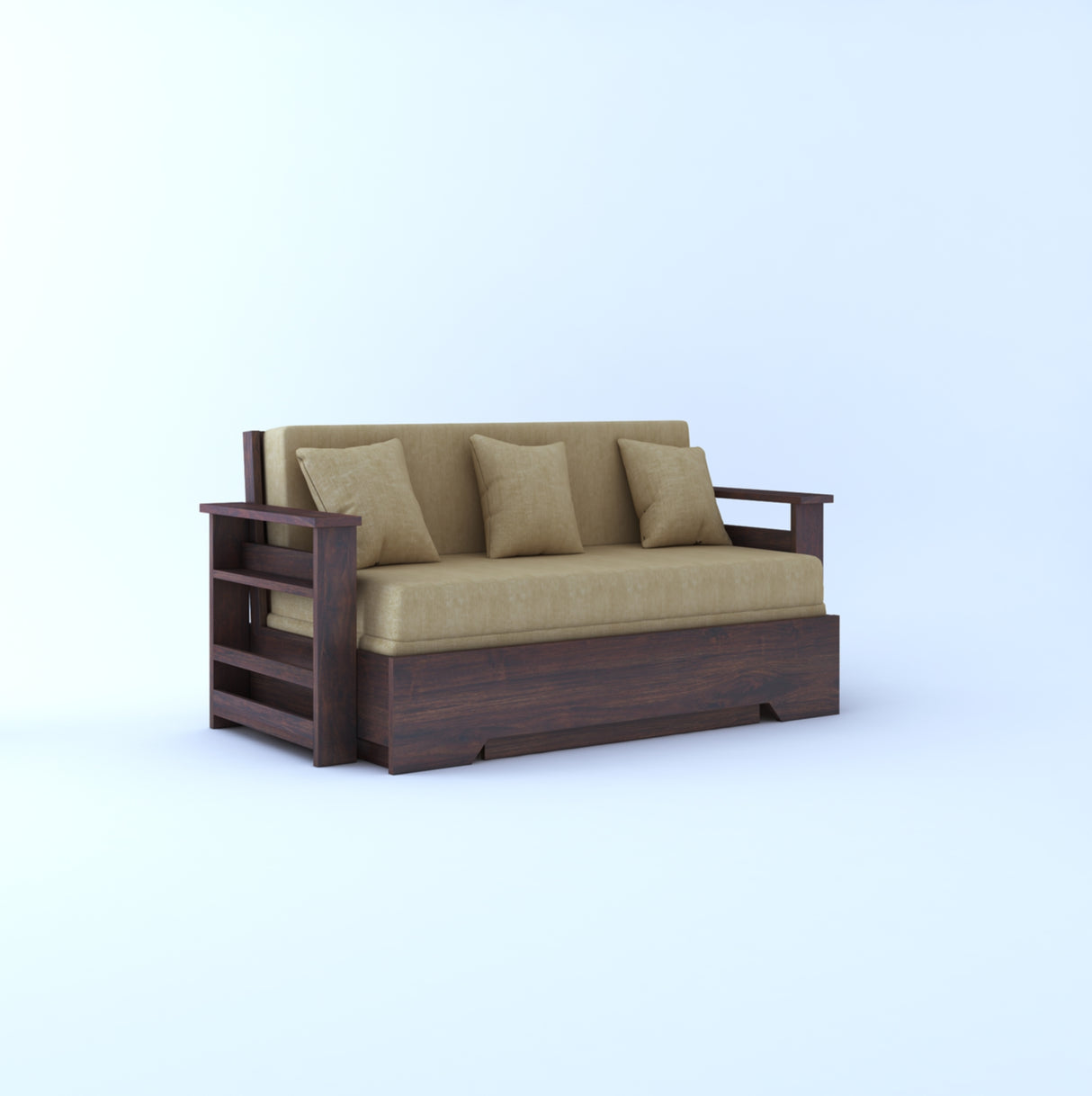 Foster Solid Sheesham Wood 3 Seater Sofa Cum Bed With Side Pockets - 3 Years Warranty