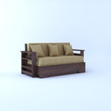Foster Solid Sheesham Wood 3 Seater Sofa Cum Bed With Side Pockets - 3 Years Warranty