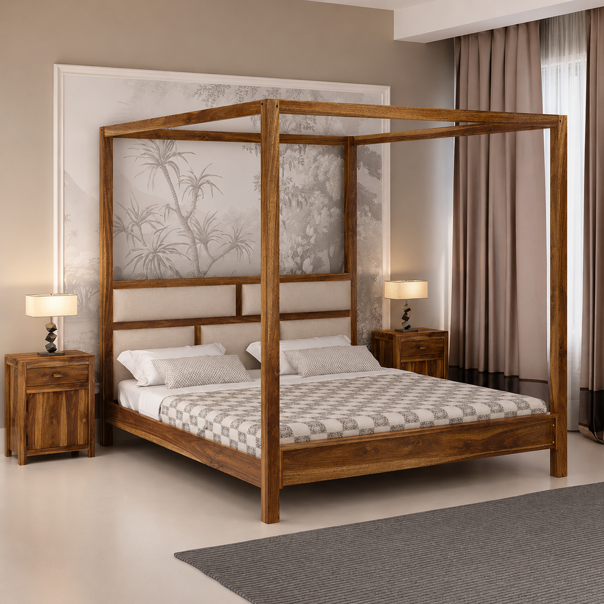 Maurus Solid Sheesham Wood Poster Bed - 3 Years Warranty