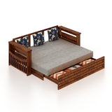 Italian Solid Sheesham Wood 3 Seater Sofa Cum Bed With Mini Storage and Side Pockets - 3 Years Warranty
