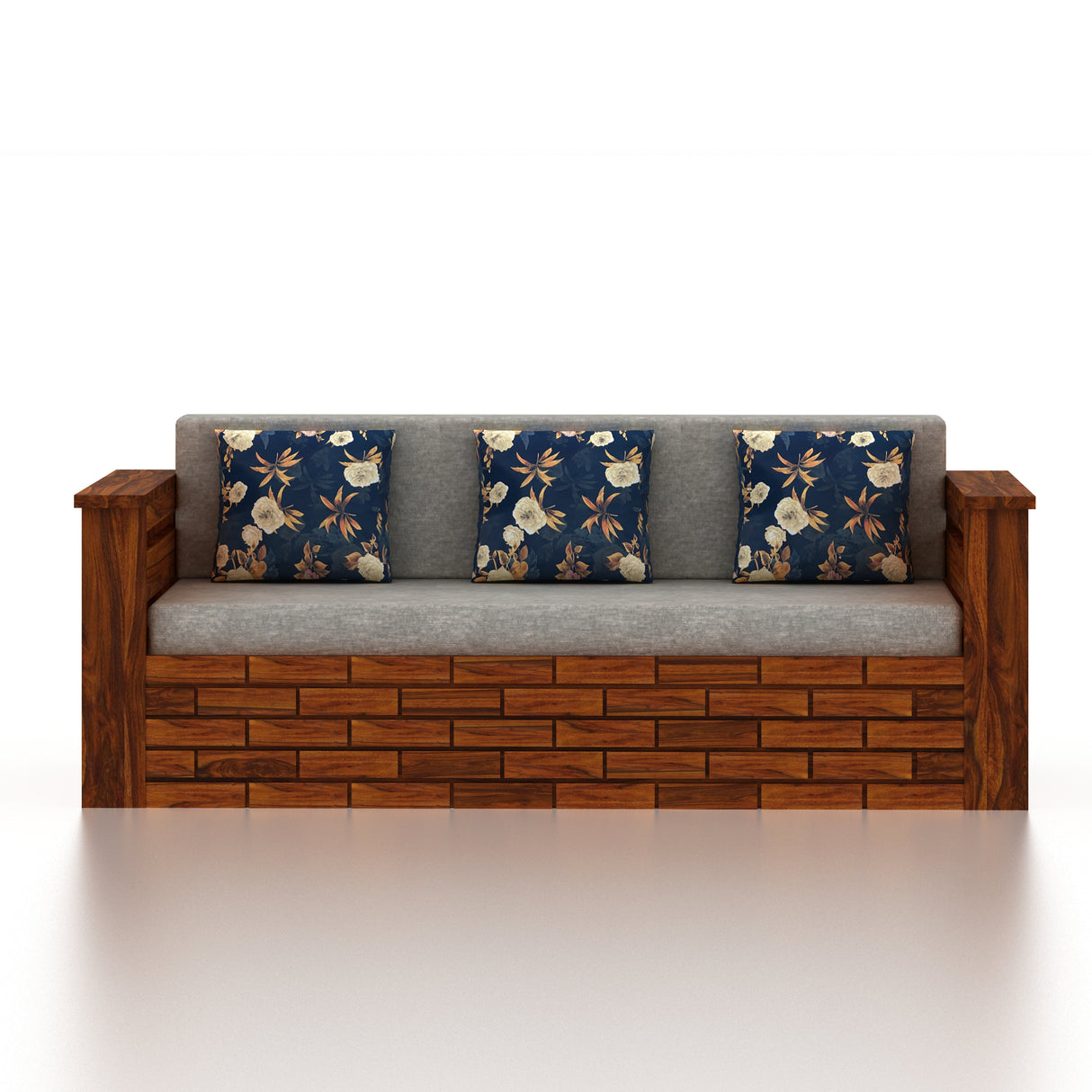 Italian Solid Sheesham Wood 3 Seater Sofa Cum Bed With Mini Storage and Side Pockets - 3 Years Warranty