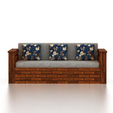 Italian Solid Sheesham Wood 3 Seater Sofa Cum Bed With Mini Storage and Side Pockets - 3 Years Warranty
