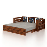 Italian Solid Sheesham Wood 3 Seater Sofa Cum Bed With Mini Storage and Side Pockets - 3 Years Warranty