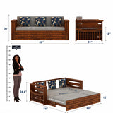 Italian Solid Sheesham Wood 3 Seater Sofa Cum Bed With Mini Storage and Side Pockets - 3 Years Warranty