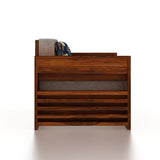 Lurid Solid Sheesham Wood 3 Seater Sofa Cum Bed Walnut with Side Pockets - 3 Years Warranty