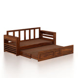 Lurid Solid Sheesham Wood 3 Seater Sofa Cum Bed Walnut with Side Pockets - 3 Years Warranty