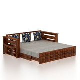 OSLO Solid Sheesham Wood 3 Seater Sofa Cum Bed With Mini Storage and Side Pockets - 3 Years Warranty