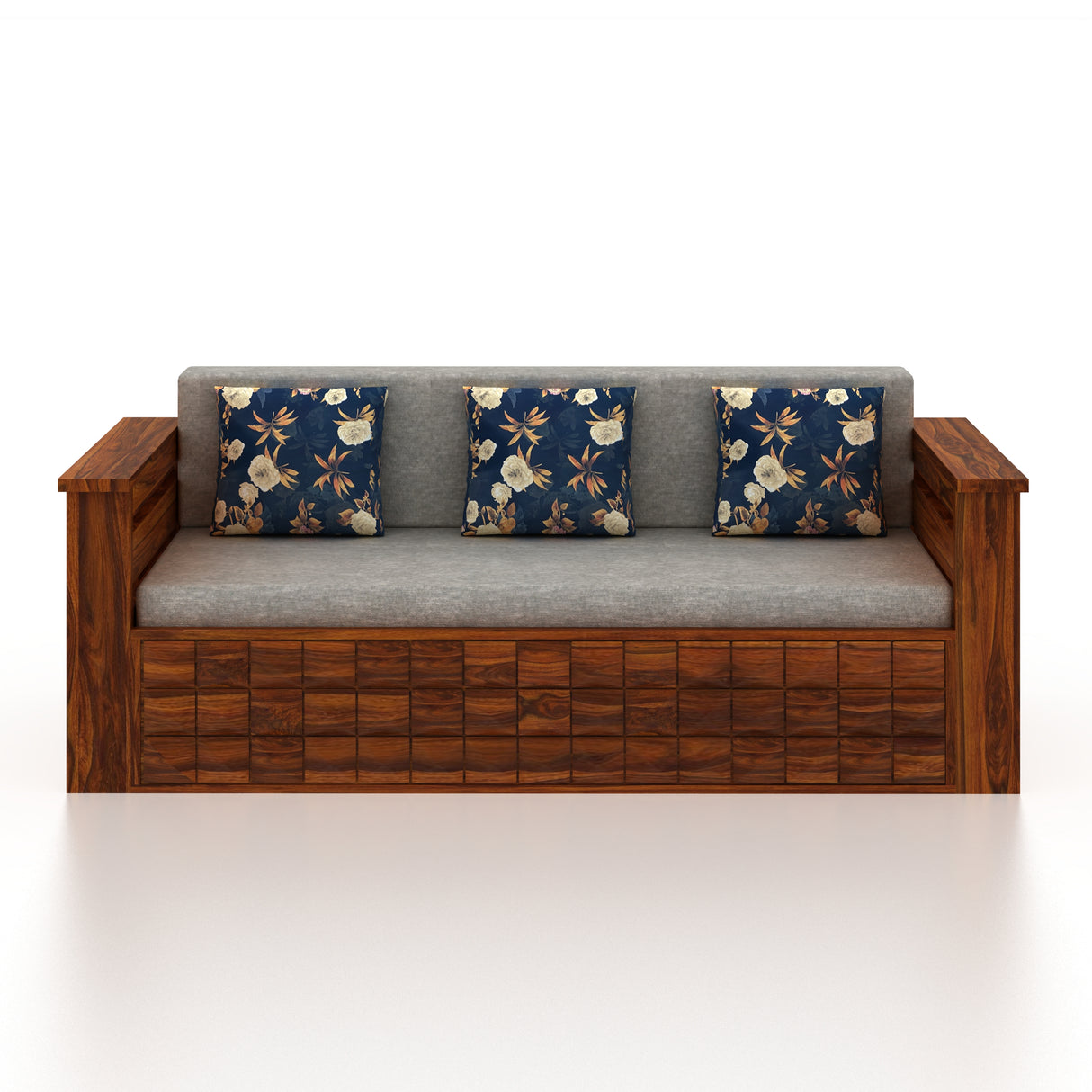 OSLO Solid Sheesham Wood 3 Seater Sofa Cum Bed With Mini Storage and Side Pockets - 3 Years Warranty