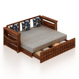 OSLO Solid Sheesham Wood 3 Seater Sofa Cum Bed With Mini Storage and Side Pockets - 3 Years Warranty